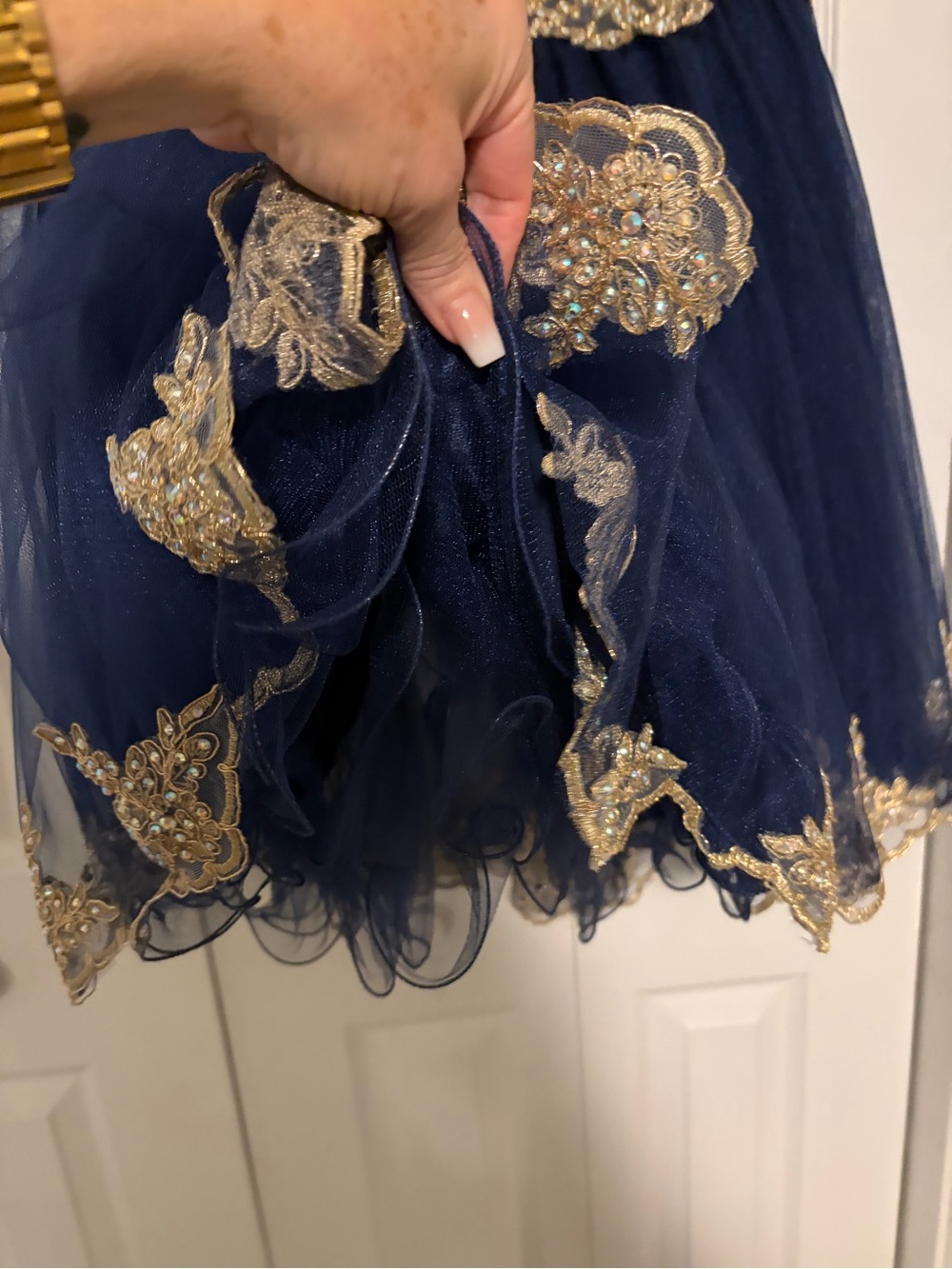 💙 Blush Navy Gold Beaded Corset Prom Hoco Dress Ladies Size 16 High Quality - Picture 12 of 12